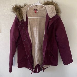 H&M Burgundy fur lined utility/Cargo Jacket